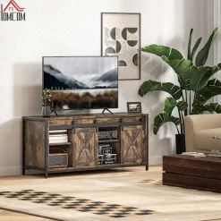 Tv-skab, tv-stander til fjernsyn op til 60 tommer, lowboard med 2 skabe og 2 hylder, tv-møbel til stue, 120 x 40 x 54 cm brun