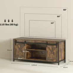 Tv-skab, tv-stander til fjernsyn op til 60 tommer, lowboard med 2 skabe og 2 hylder, tv-møbel til stue, 120 x 40 x 54 cm brun
