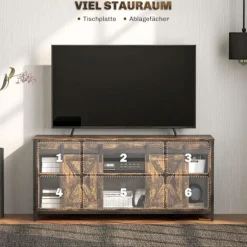 Tv-skab, tv-stander til fjernsyn op til 60 tommer, lowboard med 2 skabe og 2 hylder, tv-møbel til stue, 120 x 40 x 54 cm brun