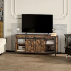 Tv-skab, tv-stander til fjernsyn op til 60 tommer, lowboard med 2 skabe og 2 hylder, tv-møbel til stue, 120 x 40 x 54 cm brun