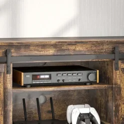 Tv-skab, tv-stander til fjernsyn op til 60 tommer, lowboard med 2 skabe og 2 hylder, tv-møbel til stue, 120 x 40 x 54 cm brun