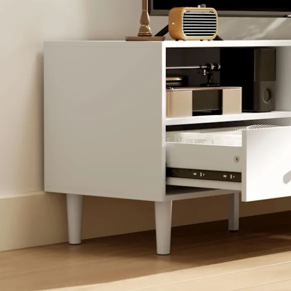 Tv-skab Tv-tavle med skuffer, 3 åbne rum 140 cm lang tv-lowboard med kabelstyring til tv op til 75 tommer tv-bord til stue hvid 140x34x45cm Aosom