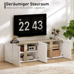 Tv-stativ til 65-tommer tv, blødt lukkede døre, hvid