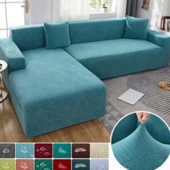 Tykt Jacquard Sofabetræk, Ensfarvet Sofabetræk, L-formet Beskyttelse, Bænkbetræk, 2 Sæder, Søblå
