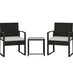 Udendørs altanmøbelsæt, rattan, polstret, 3 dele