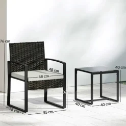 Udendørs altanmøbelsæt, rattan, polstret, 3 dele