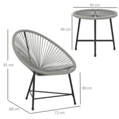 Udendørs terrassesæt – 2 rattanstole, glasbord, stålramme