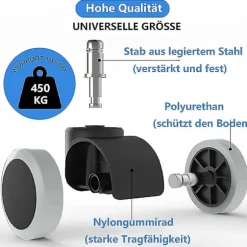 Udskiftningshjul til kontorstole på hårde gulve - 5-pak - 11 mm / 22 mm - Til gamingstole, drejestole, Pr_xx