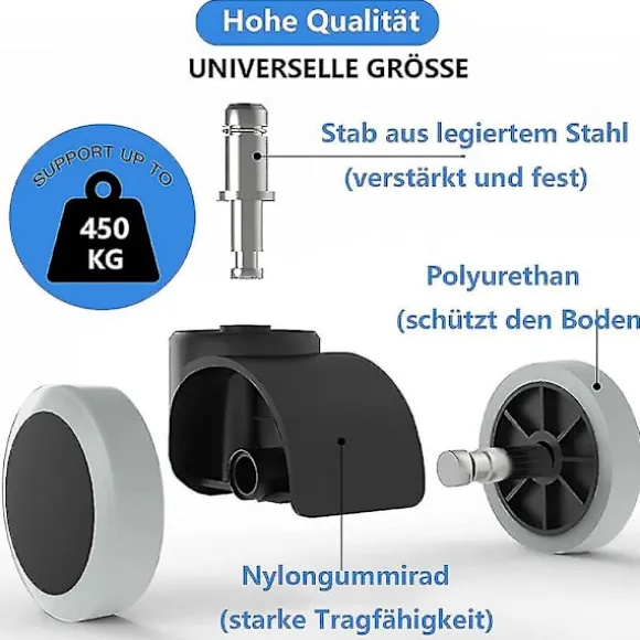 Udskiftningshjul til kontorstole på hårde gulve - 5-pak - 11 mm / 22 mm - Til gamingstole, drejestole, Pr_xx