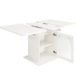 Udtrækbart spisebord (teleskopbord) med 3 hylder, 140x80cm, pladsbesparende, hvid, til køkken/stue White