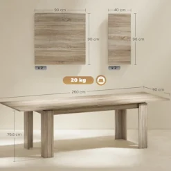 Udtrækkeligt spisebord, 180-260 cm, sæder 6-10, træ