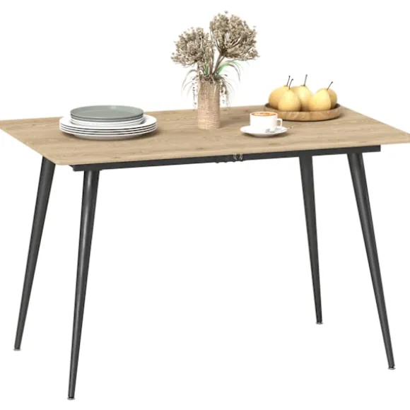 Udtrækkeligt spisebord 120/160 x 75 cm køkkenbord til 6-8 personer, moderne spisebord med stålben, natur