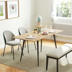 Udtrækkeligt spisebord 120/160 x 75 cm køkkenbord til 6-8 personer, moderne spisebord med stålben, natur