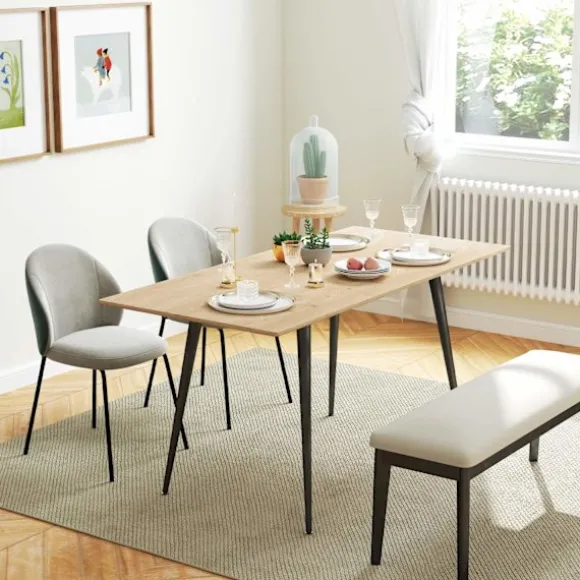 Udtrækkeligt spisebord 120/160 x 75 cm køkkenbord til 6-8 personer, moderne spisebord med stålben, natur