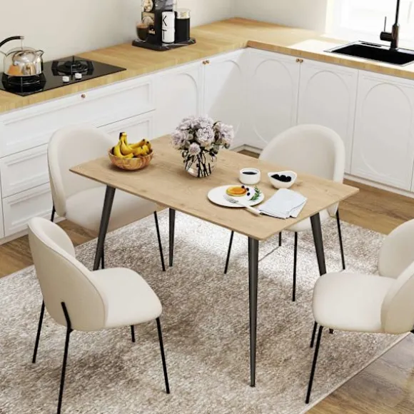 Udtrækkeligt spisebord 120/160 x 75 cm køkkenbord til 6-8 personer, moderne spisebord med stålben, natur