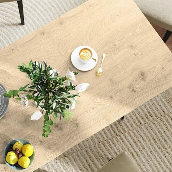 Udtrækkeligt spisebord 120/160 x 75 cm køkkenbord til 6-8 personer, moderne spisebord med stålben, natur