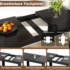 Udtrækkeligt spisebord til 4-6 personer, 120-158 cm, 110 kg kapacitet