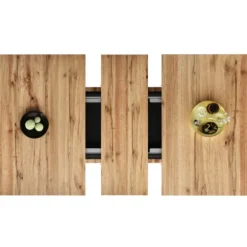 Udtræksspisebord (teleskopbord) med 3 hylder, 140x70cm, pladsbesparende, natur & sort, til køkken/stue Black