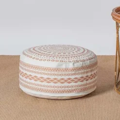 Ufyldte Runde Pufbetræk, Boho Geometrisk Skammelbetræk med Håndtagsdesign, til Stue, Soveværelse, Terrasse (Orange, 45x45x20cm)