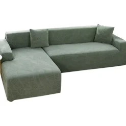 Vandtæt sofabetræk - Græsgrønt jacquardbladmønster - Til 4-personers sofa (235-300 cm)