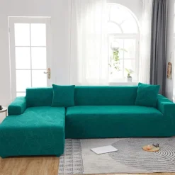 Vandtæt sofabetræk - Lysegrønt jacquardbladmønster - Til 4-personers sofa (235-300 cm)