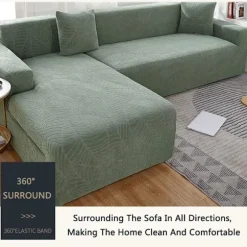Vandtæt sofabetræk - Lysegrønt jacquardbladmønster - Til 4-personers sofa (235-300 cm)