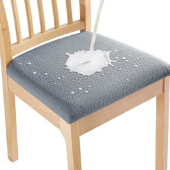 Vandtætte sædebetræk til spisestuestole, sæt med 4, strækbare jacquard aftagelige vaskbare stol sædebetræk beskytter, ingen bagerste betræk, grå