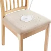 Vandtætte sædebetræk til spisestuestole, sæt med 4, strækbare jacquard aftagelige vaskbare stolbetræk, ingen bagbetræk, beige