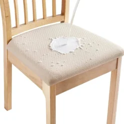 Vandtætte sædebetræk til spisestuestole, sæt med 4, strækbare jacquard aftagelige vaskbare stolbetræk, ingen bagbetræk, beige