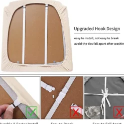 Vandtætte sædebetræk til spisestuestole, sæt med 4, strækbare jacquard aftagelige vaskbare stolbetræk, ingen bagbetræk, beige
