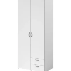 VARIA garderobeskab - Hvid indretning - 2 hængslede låger + 2 skuffer - L 81 cm x H 185 x D 51 cm - PARISOT Vit