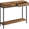 Vasagle - konsolbord, entrebord, sidebord, sofabord med 2 skuffer, brun/sort