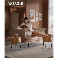 VASAGLE - Opbevaringsbænk, skammel, kunstlæder med syninger, stålben, karamelbrun