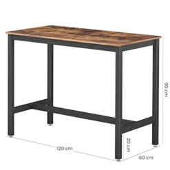 VASAGLE Barbord, Industrielt køkkenbord, Spisebord, Trælook, 120 x 60 x 90 cm
