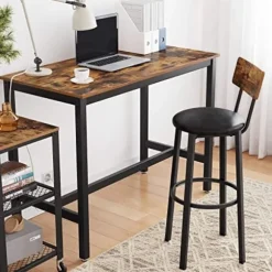 VASAGLE Barbord, Industrielt køkkenbord, Spisebord, Trælook, 120 x 60 x 90 cm