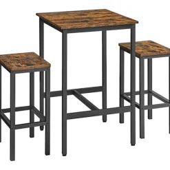 VASAGLE barbord med barstolesæt, spisebord med 2 stole, vintage brun/sort