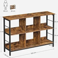 Vasagle bogreol, hyldeenhed, TV-stativ, konsolbord, 6 rum, rustik brun og sort