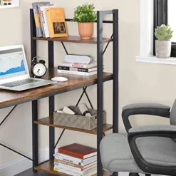 Vasagle computer skrivebord, 120 cm skrivebord med opbevaringshylder, rustikbrun og sort