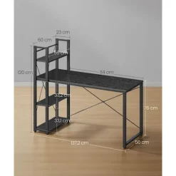 VASAGLE Computerbord, 137,2 cm bredt, Hjemmekontor, Ebony sort