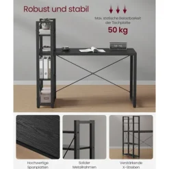 VASAGLE Computerbord, 137,2 cm bredt, Hjemmekontor, Ebony sort