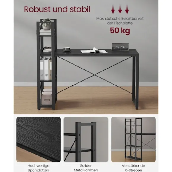 VASAGLE Computerbord, 137,2 cm bredt, Hjemmekontor, Ebony sort