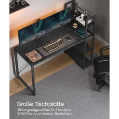 VASAGLE Computerbord, 137,2 cm bredt, Hjemmekontor, Ebony sort