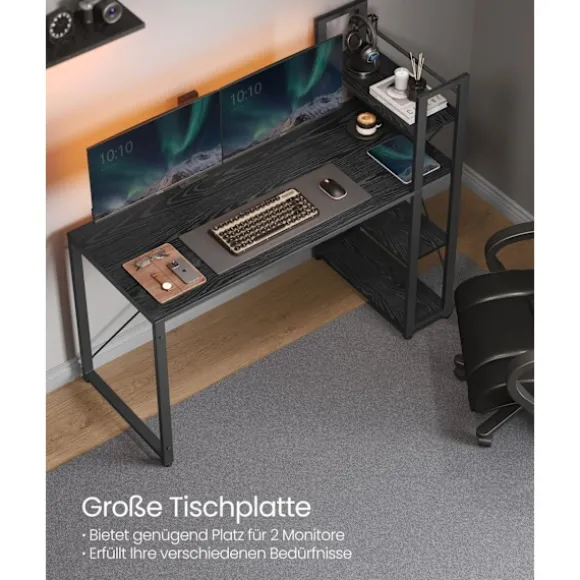 VASAGLE Computerbord, 137,2 cm bredt, Hjemmekontor, Ebony sort