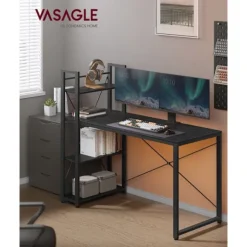 VASAGLE Computerbord, 137,2 cm bredt, Hjemmekontor, Ebony sort