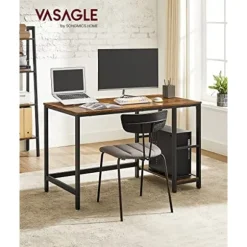VASAGLE Computerbord, Skrivebord med 2 hylder, Stålramme, rustikbrun og sort