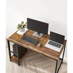 VASAGLE Computerbord, Skrivebord med 2 hylder, Stålramme, rustikbrun og sort