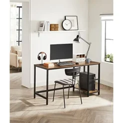 VASAGLE Computerbord, Skrivebord med 2 hylder, Arbejdsbord, Rustik Brun og Sort