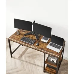 VASAGLE Computerbord, Skrivebord med 2 hylder, Arbejdsbord, Rustik Brun og Sort