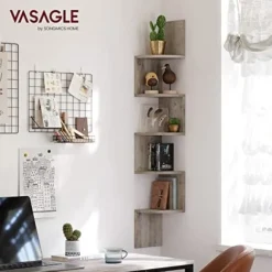 Vasagle hjørnehylde, 5-lags flydende væghylde med zigzag-design, bogreol, Greige