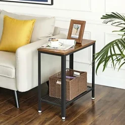 Vasagle industrielt sidebord, endebord, sengebord med netthylde, rustik brun